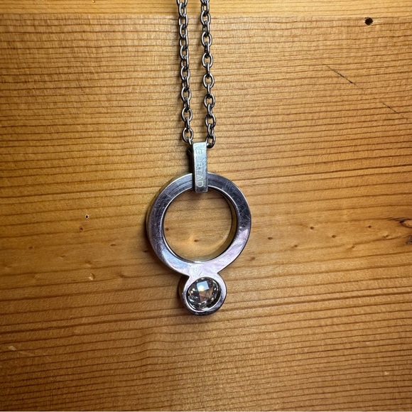 EDBLAD Crystal, silver steel heavy long necklace circle sparkly abstract unique - Picture 6 of 7